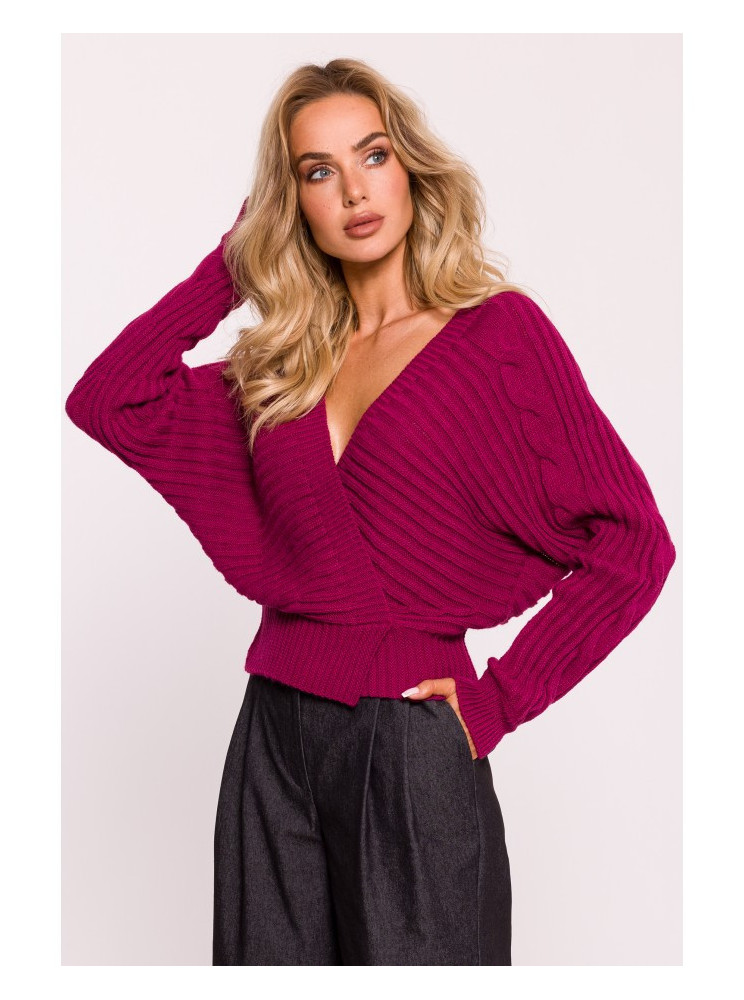 M809 Trumpas megztinis su V formos iškirpte - rožinė