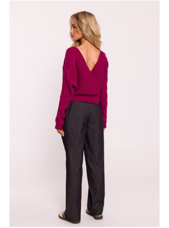 M809 Trumpas megztinis su V formos iškirpte - rožinė