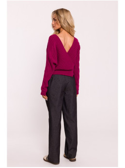 M809 Trumpas megztinis su V formos iškirpte - rožinė