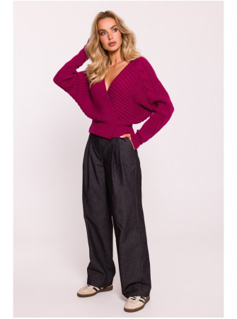 M809 Trumpas megztinis su V formos iškirpte - rožinė