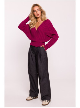 M809 Trumpas megztinis su V formos iškirpte - rožinė