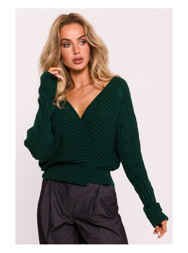 M809 Trumpas megztinis su V formos iškirpte - žalia