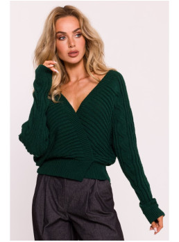 M809 Trumpas megztinis su V formos iškirpte - žalia