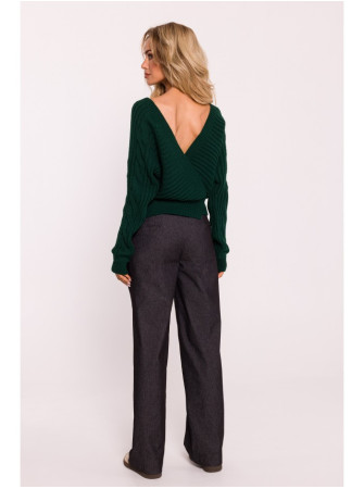 M809 Trumpas megztinis su V formos iškirpte - žalia