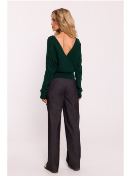 M809 Trumpas megztinis su V formos iškirpte - žalia