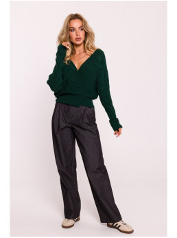 M809 Trumpas megztinis su V formos iškirpte - žalia