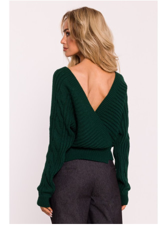 M809 Trumpas megztinis su V formos iškirpte - žalia