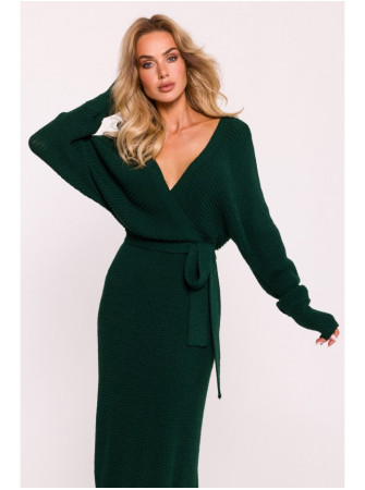M810 Megzta suknelė su V formos iškirpte - žalia