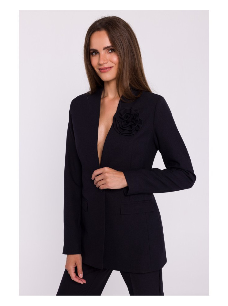 S370 Gėlėtas švarkas - juoda