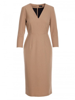 S372 Gėlėta pieštuko tipo suknelė - smėlio