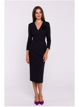 S372 Gėlėta pieštuko silueto suknelė - juoda