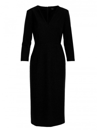 S372 Gėlėta pieštuko silueto suknelė - juoda