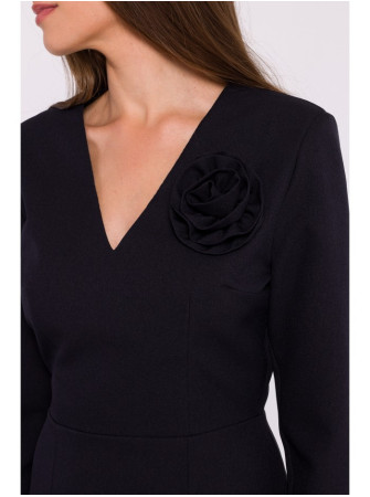 S372 Gėlėta pieštuko silueto suknelė - juoda