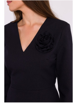 S372 Gėlėta pieštuko silueto suknelė - juoda