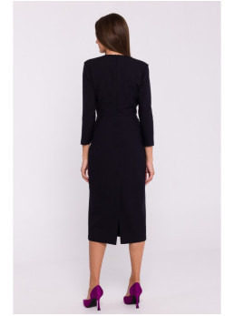 S372 Gėlėta pieštuko silueto suknelė - juoda