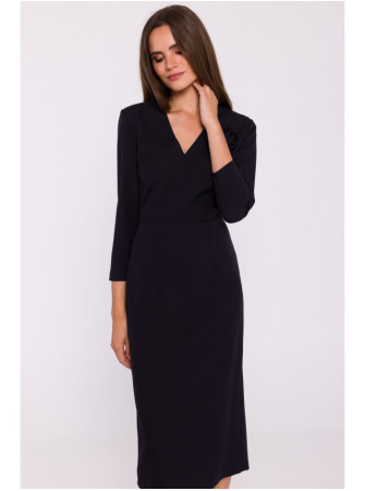 S372 Gėlėta pieštuko silueto suknelė - juoda