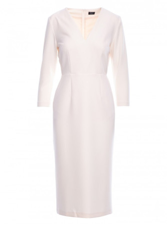 S372 Gėlėta pieštukinė suknelė - dramblio kaulo