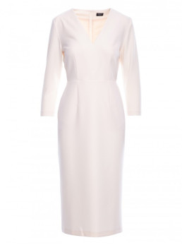 S372 Gėlėta pieštukinė suknelė - dramblio kaulo