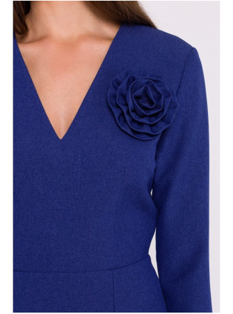 S372 Gėlėta pieštuko silueto suknelė - mėlyna