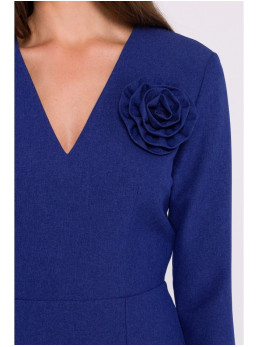 S372 Pieštuko silueto suknelė su gėlėmis - mėlyna