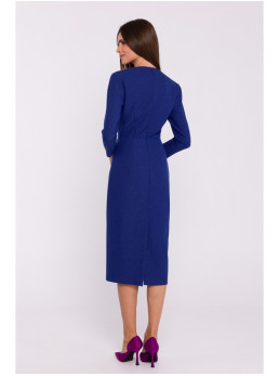 S372 Gėlėta pieštuko silueto suknelė - mėlyna