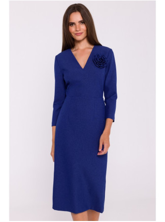 S372 Gėlėta pieštuko silueto suknelė - mėlyna