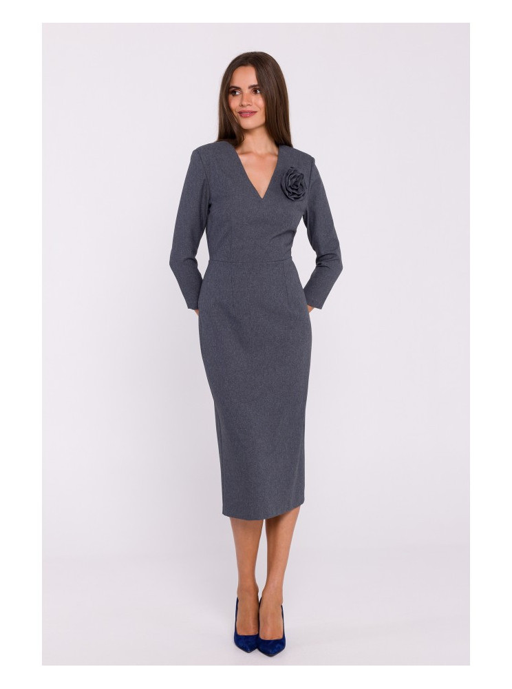 S372 Pieštuko silueto suknelė "Žiedai" - pilka