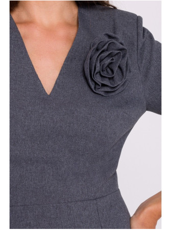 S372 Gėlėta pieštuko silueto suknelė - pilka