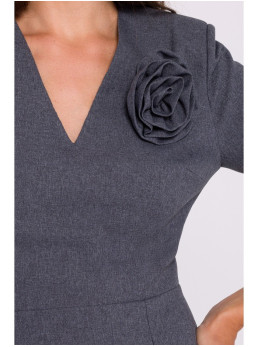 S372 Gėlėta pieštuko silueto suknelė - pilka