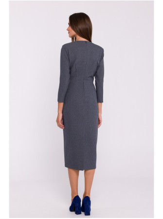 S372 Gėlėta pieštuko silueto suknelė - pilka