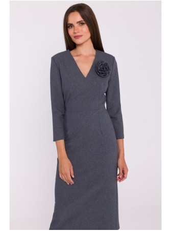 S372 Gėlėta pieštuko silueto suknelė - pilka