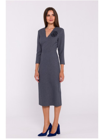 S372 Gėlėta pieštuko silueto suknelė - pilka