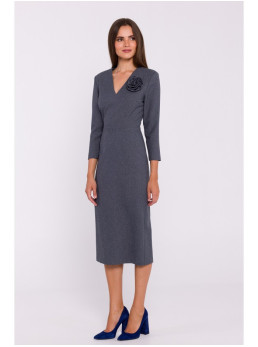 S372 Gėlėta pieštuko silueto suknelė - pilka