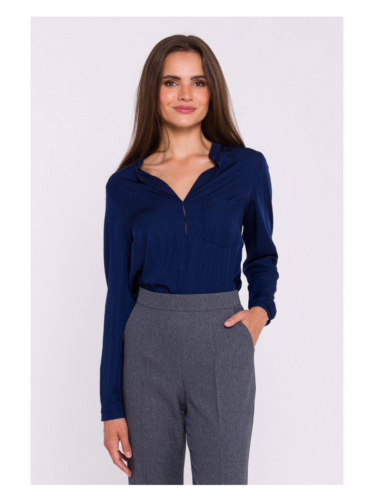 S375 Ilgomis rankovėmis palaidinė - tamsiai mėlyna