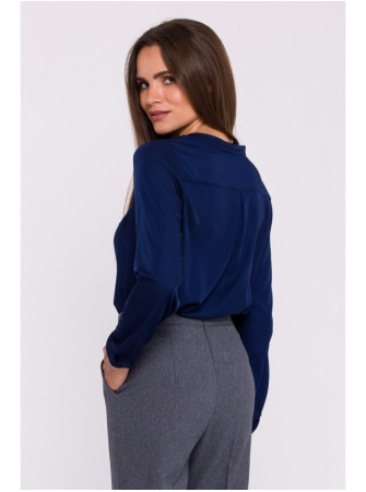 S375 Ilgomis rankovėmis palaidinė - tamsiai mėlyna