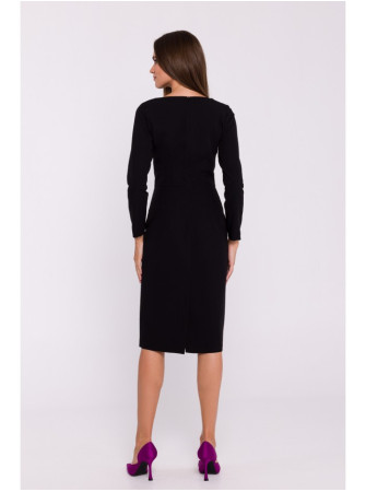 S376 Asimetriško kirpimo pieštukinė suknelė - juoda