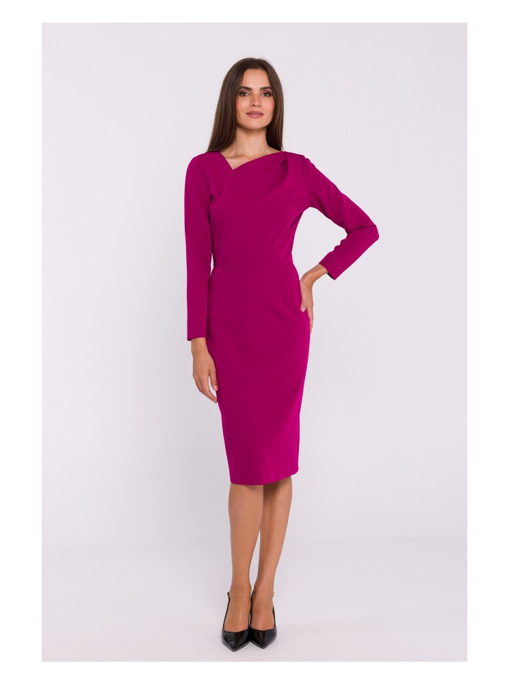 S376 Asimetriško kirpimo pieštukinė suknelė - slyvų