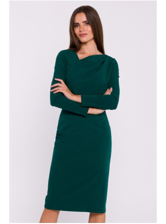 S376 Asimetriško kirpimo pieštukinė suknelė - žalia