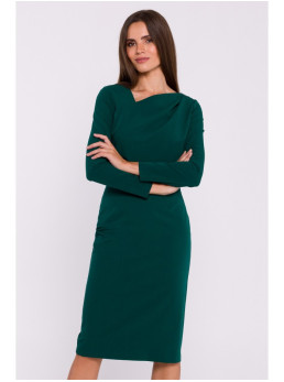 S376 Asimetriško kirpimo pieštukinė suknelė - žalia