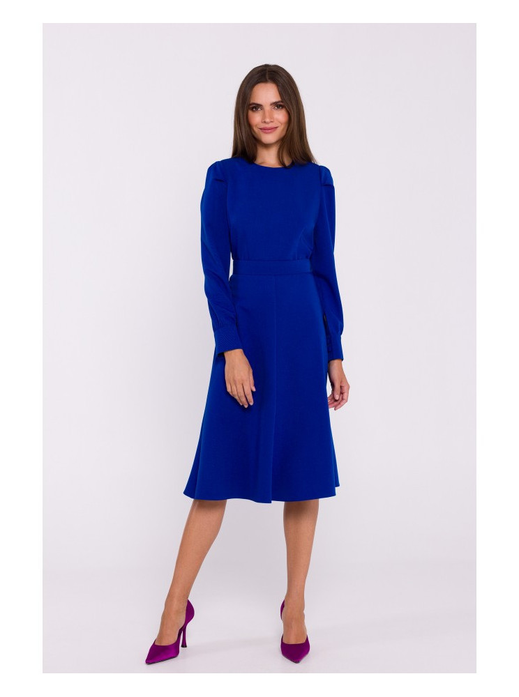 S378 Plazdančio silueto suknelė su diržu - karališka mėlyna