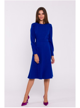 S378 Plazdančio silueto suknelė su diržu - karališka mėlyna