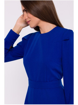 S378 Plazdančio silueto suknelė su diržu - karališka mėlyna