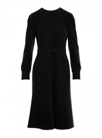 S378 Plazdančio silueto suknelė su diržu - juoda