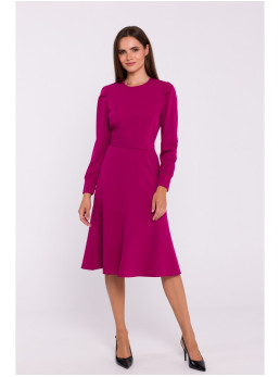 S378 Plazdančio silueto suknelė su diržu - slyvų