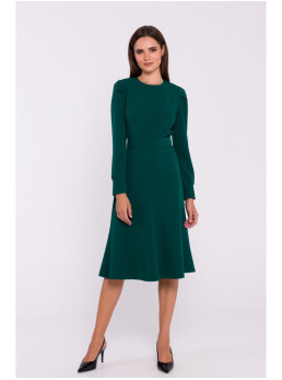 S378 Plazdančio silueto suknelė su diržu - žalia