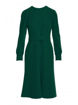 S378 Plazdančio silueto suknelė su diržu - žalia