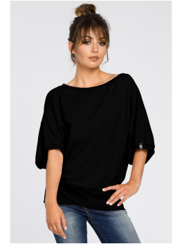 B048 Oversized blouse with a wrap detail - black