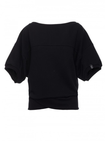 B048 Oversized blouse with a wrap detail - black