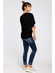 B048 Oversized blouse with a wrap detail - black