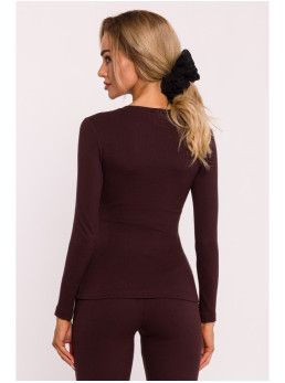 M817 Riešutinės spalvos ilgomis rankovėmis korseto tipo palaidinė - ruda